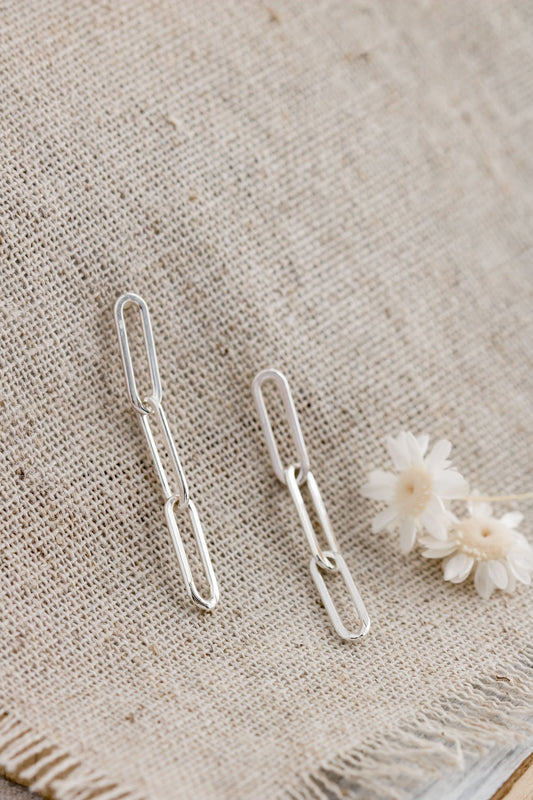 Sterling Silver Paperclip Chain Earrings • Elongated Chain Earrings