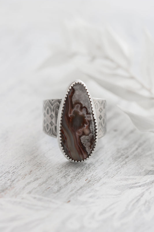 Sterling Silver and Red Lace Agate Ring • Crazy Lace Agate • Hand Made in Alaska • Large Statement Ring • Rock Collector Gift