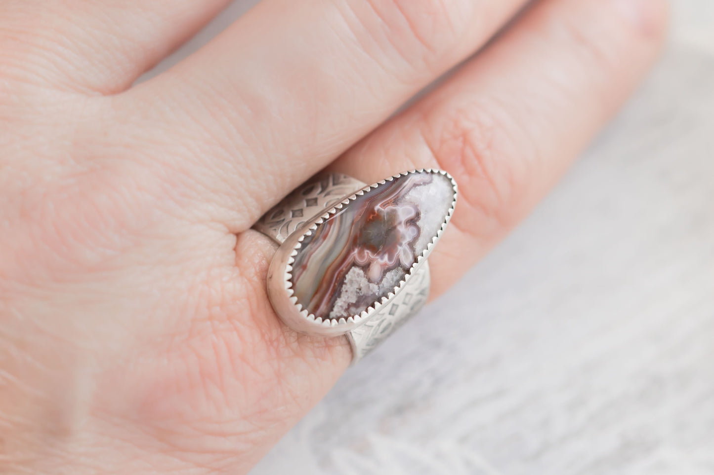 Sterling Silver and Red Lace Agate Ring • Crazy Lace Agate • Hand Made in Alaska • Large Statement Ring • Rock Collector Gift