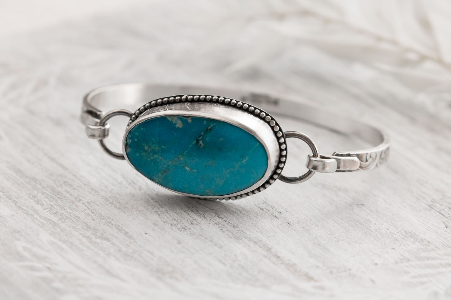 Sterling Sterling Silver and Turquoise Tension Cuff Bracelet • Wildflowers Bracelet • Nature Inspired • Turquoise Collector