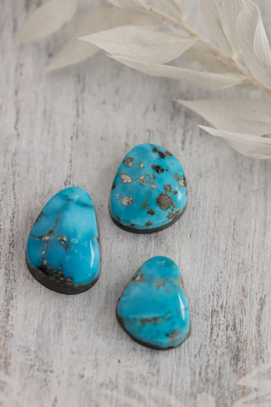 Beautiful Blue Campitos Turquoise Freeform Cabochons with Pyrite Inclusions • Cabochon Baby Blue Hand Cut