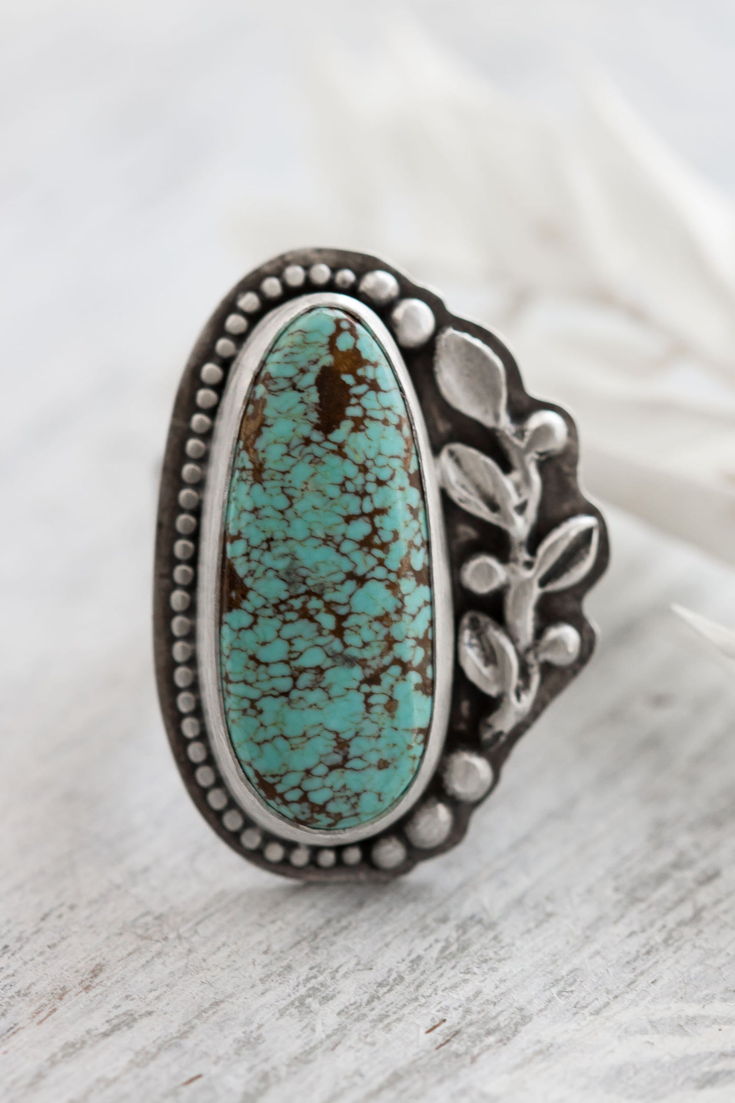 Sterling Silver & Turquoise Floral Ring • Large Statement Ring • One of a Kind Ring • Floral Inspired Jewelry • Nature Inspired ・ US Size 9