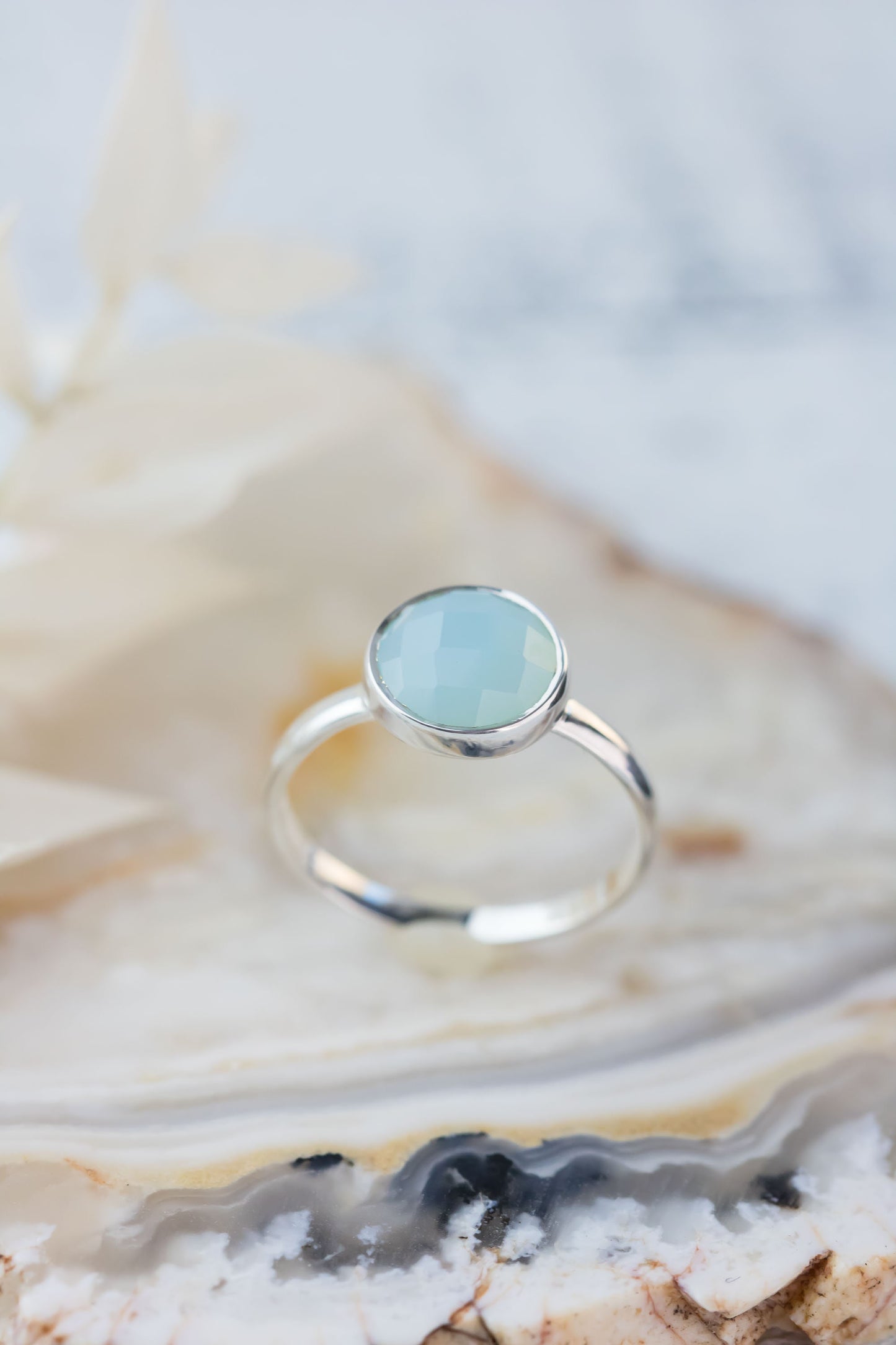 Sterling Silver Aqua Chalcedony Stacking Ring • Aqua Chalci Sterling Silver Ring • Boho Statement Ring - March Birthstone Ring For Her