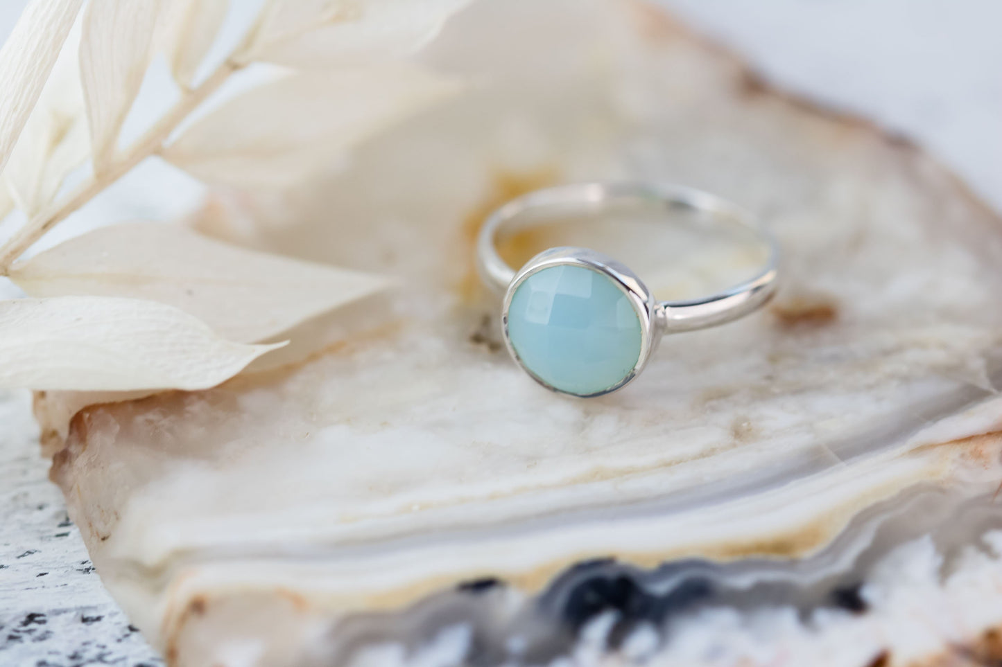 Sterling Silver Aqua Chalcedony Stacking Ring • Aqua Chalci Sterling Silver Ring • Boho Statement Ring - March Birthstone Ring For Her