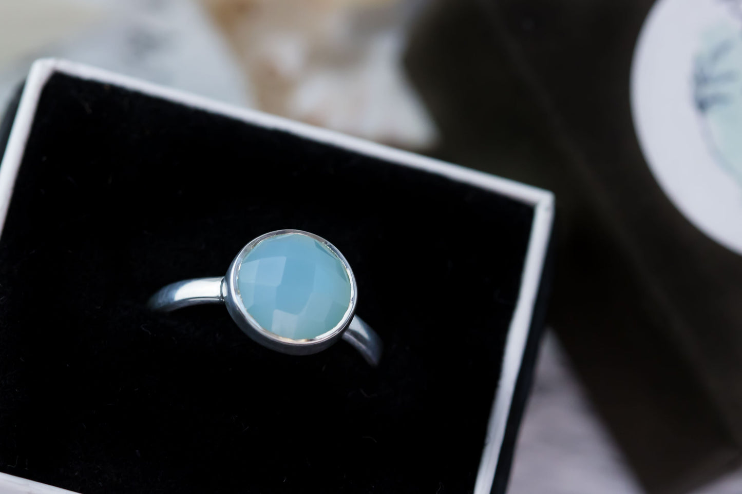 Sterling Silver Aqua Chalcedony Stacking Ring • Aqua Chalci Sterling Silver Ring • Boho Statement Ring - March Birthstone Ring For Her