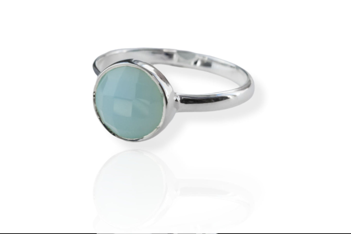 Sterling Silver Aqua Chalcedony Stacking Ring • Aqua Chalci Sterling Silver Ring • Boho Statement Ring - March Birthstone Ring For Her