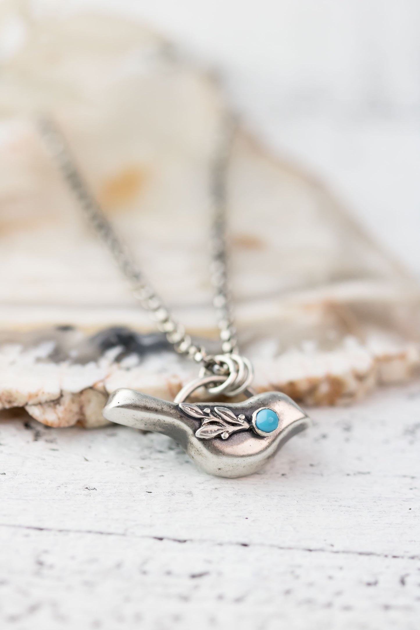 Sterling Silver and Turquoise Floral Bird Necklace • Bird Lover Gift • Nature Jewelry Woman • Small Bird Necklace • Bird Watcher Gift