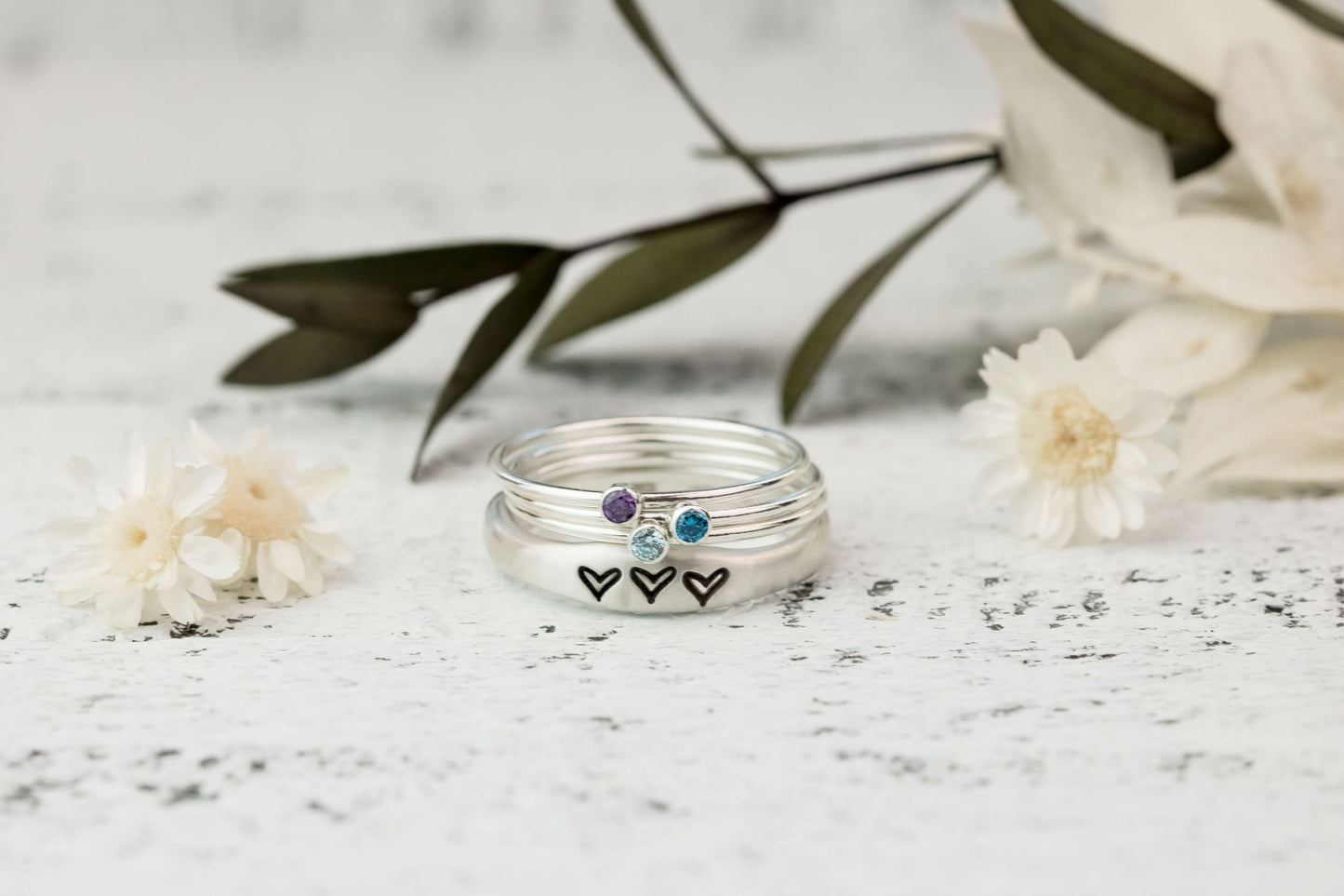 Sterling Silver Heart Birthstone Ring • Personalized Ring For Mom • Gift For Grandma • Mothers Day Gift Valentines Gift