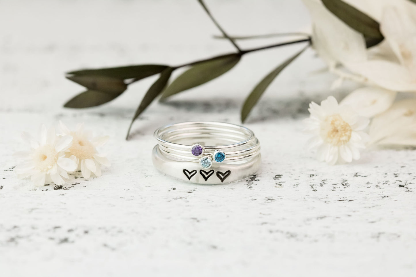 Sterling Silver Heart Birthstone Ring • Personalized Ring For Mom • Gift For Grandma • Mothers Day Gift Valentines Gift