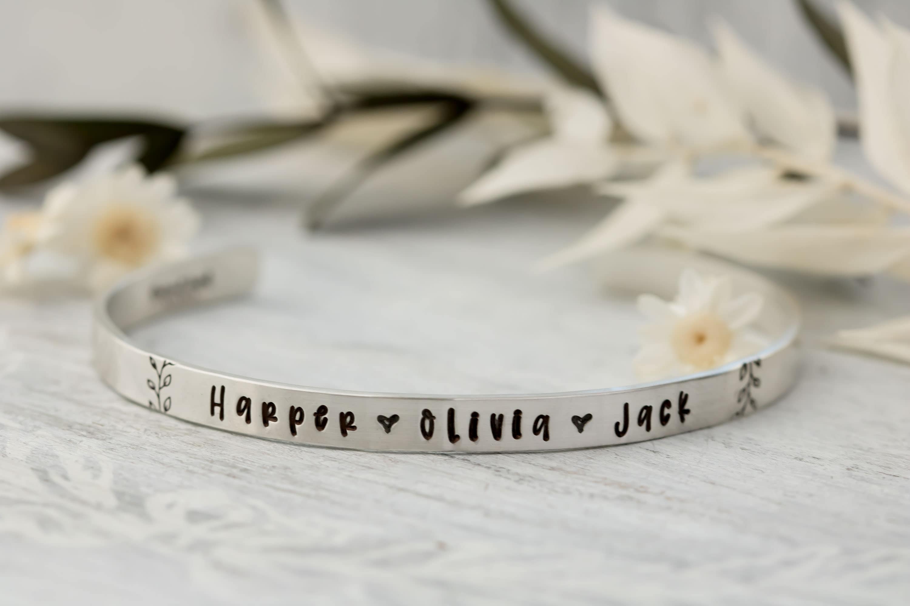 Baby Cuff Bracelet Sterling Silver Personalized - Gift for Toddler - New Mommy Jewelry - Hand Stamped hotsell Names Birth Date Custom Handcrafted