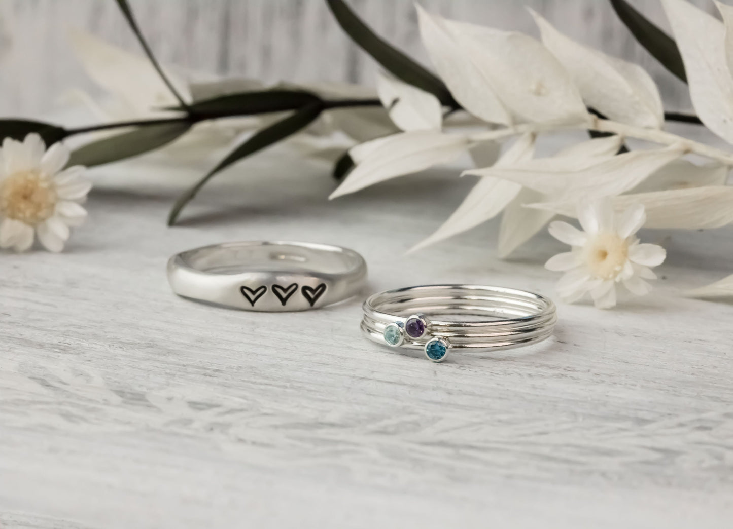 Sterling Silver Heart Birthstone Ring • Personalized Ring For Mom • Gift For Grandma • Mothers Day Gift Valentines Gift