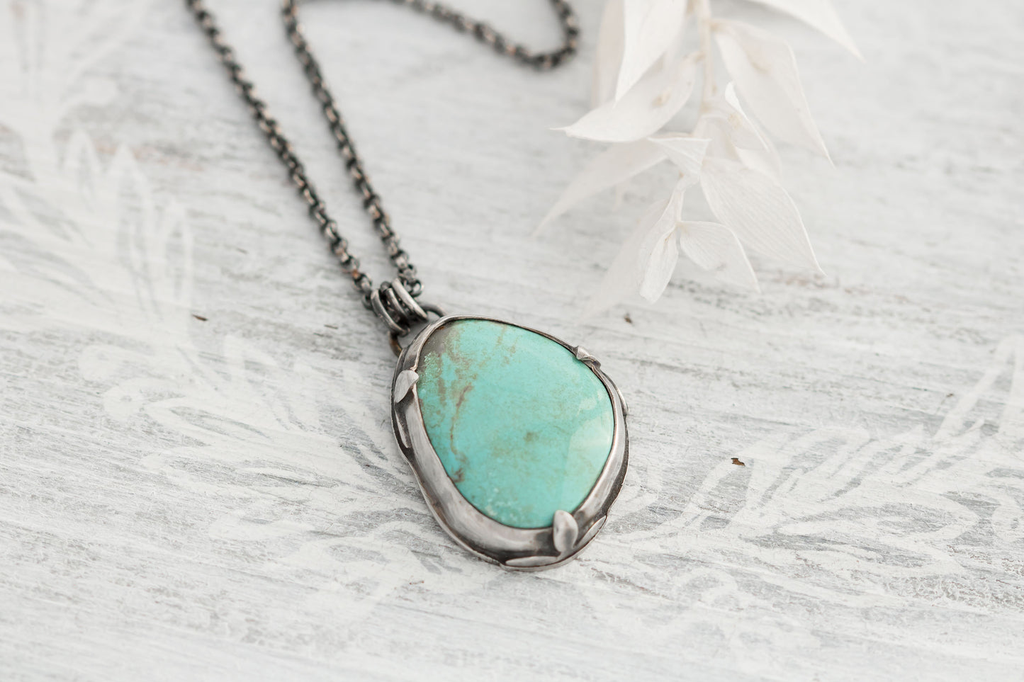 Large Sterling Silver and Number Eight Turquoise Necklace