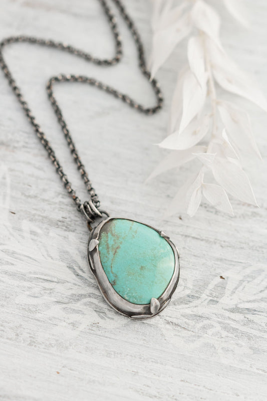 Large Sterling Silver and Number Eight Turquoise Necklace