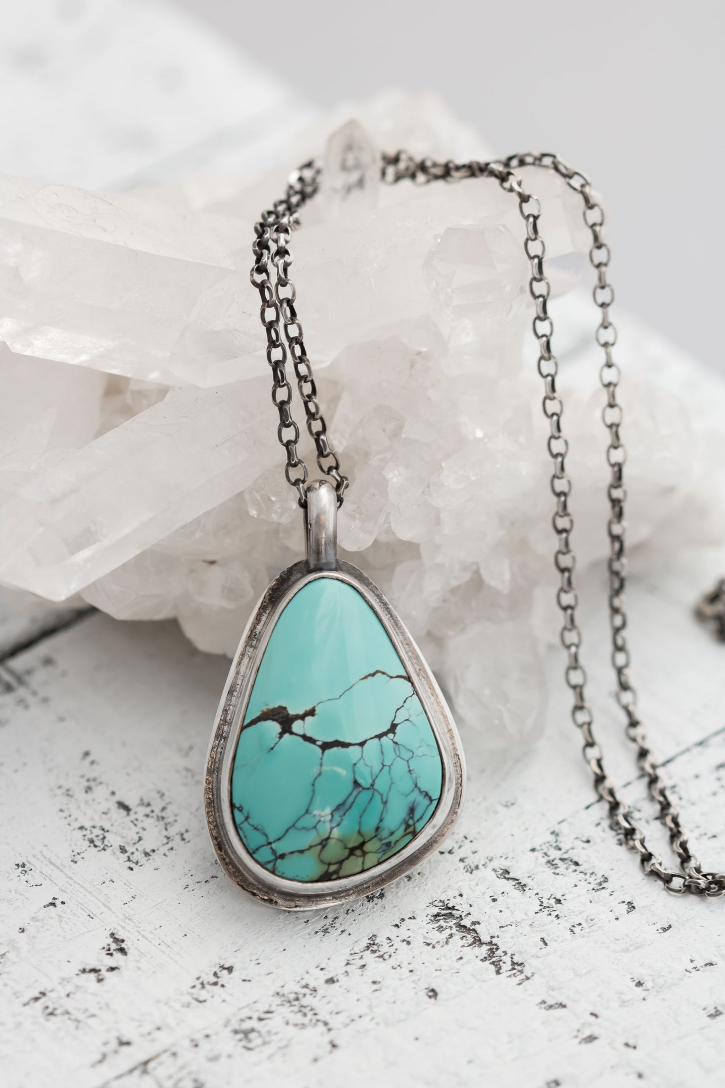 Sterling Silver and Hubei Turquoise Necklace • Genuine Turquoise Necklace • Boho Necklace • Hubei Turquoise • Statement Necklace