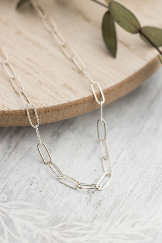 Sterling Silver Modern Paper Clip Oval Link Chain Necklace, 16-24 inches, Custom Lengths Available