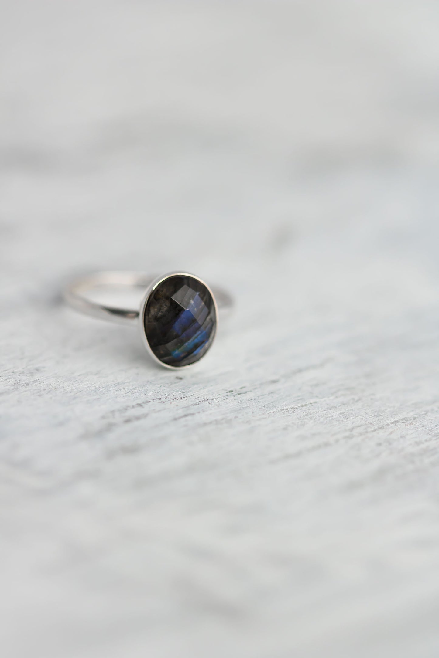 Sterling Silver Labradorite Stacking Ring • Blue Flash Sterling Silver Ring • Boho Statement Ring • Opalescent Ring