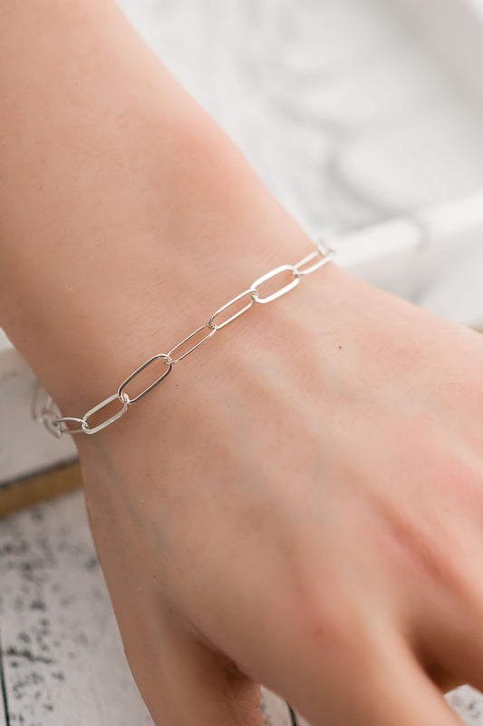 Sterling Silver Paperclip Chain Bracelet • Oval Link Bracelet • 925 Sterling •. Silver Layering Bracelet • Charm Bracelet