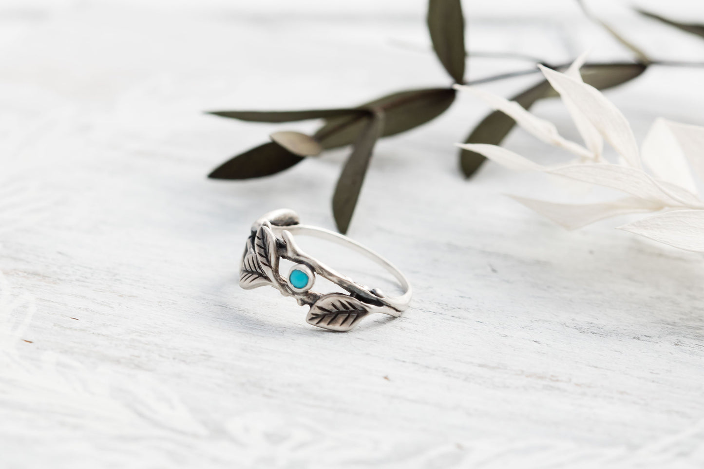 Sterling Silver Turquoise Branch Ring • Genuine Turquoise Ring • Turquoise Floral Ring • Leaf Jewelry • Botanical Ring • Vine Ring For Women