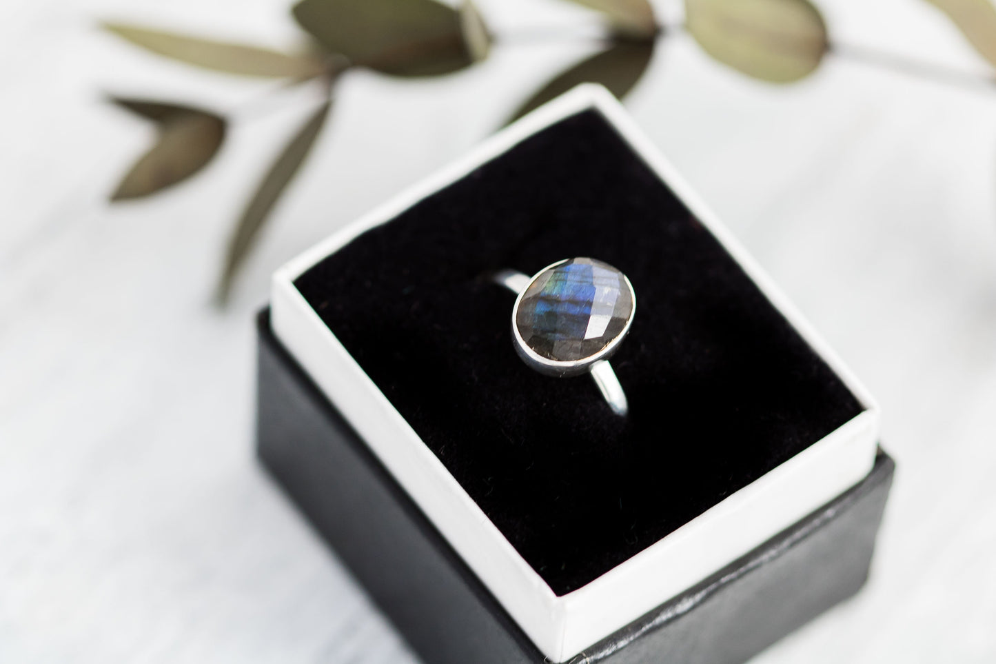 Sterling Silver Labradorite Stacking Ring • Blue Flash Sterling Silver Ring • Boho Statement Ring • Opalescent Ring