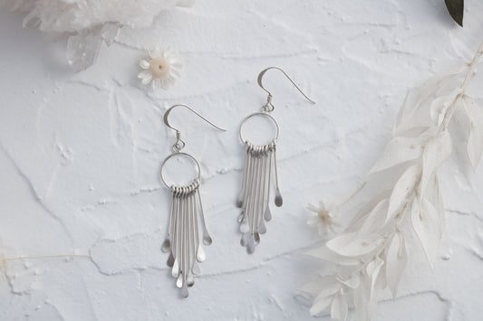 Sterling Silver Fringe Earrings •Tassel Earrings • Long Silver Earrings • Statement Earrings • Bohemian Earrings • Party Earrings