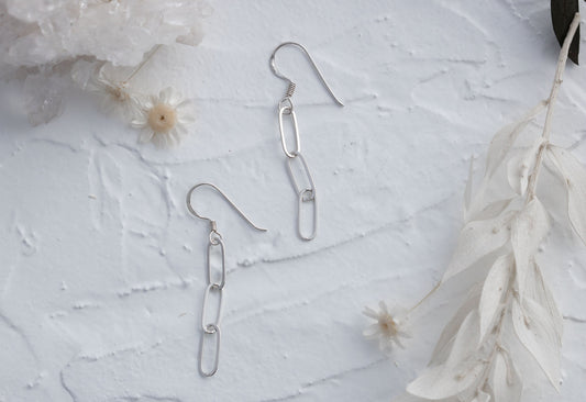 Sterling Silver Paperclip Chain Earrings • Elongated Chain Earrings • Long Dangle Earring  • 925 Silver