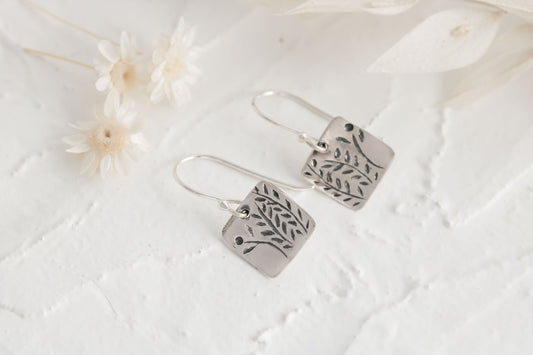 Sterling Silver Floral Earring  •French Wire Earrings with Fern Design • Botanical Jewelry • Nature Inspired