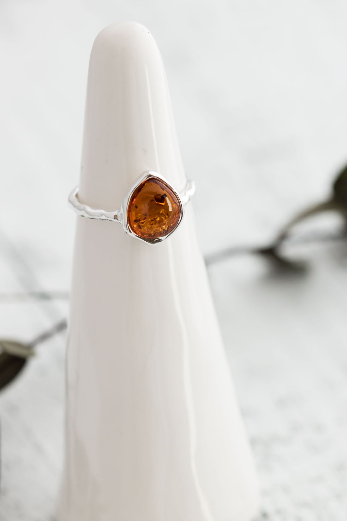 Sterling Silver Baltic Amber Ring, Textured Organic Band, Ethically Sourced Amber Statement Jewelry