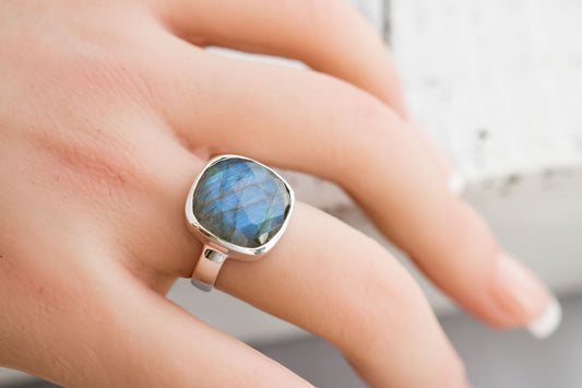 Large Labradorite Ring • Sterling Silver Labradorite Statement Ring