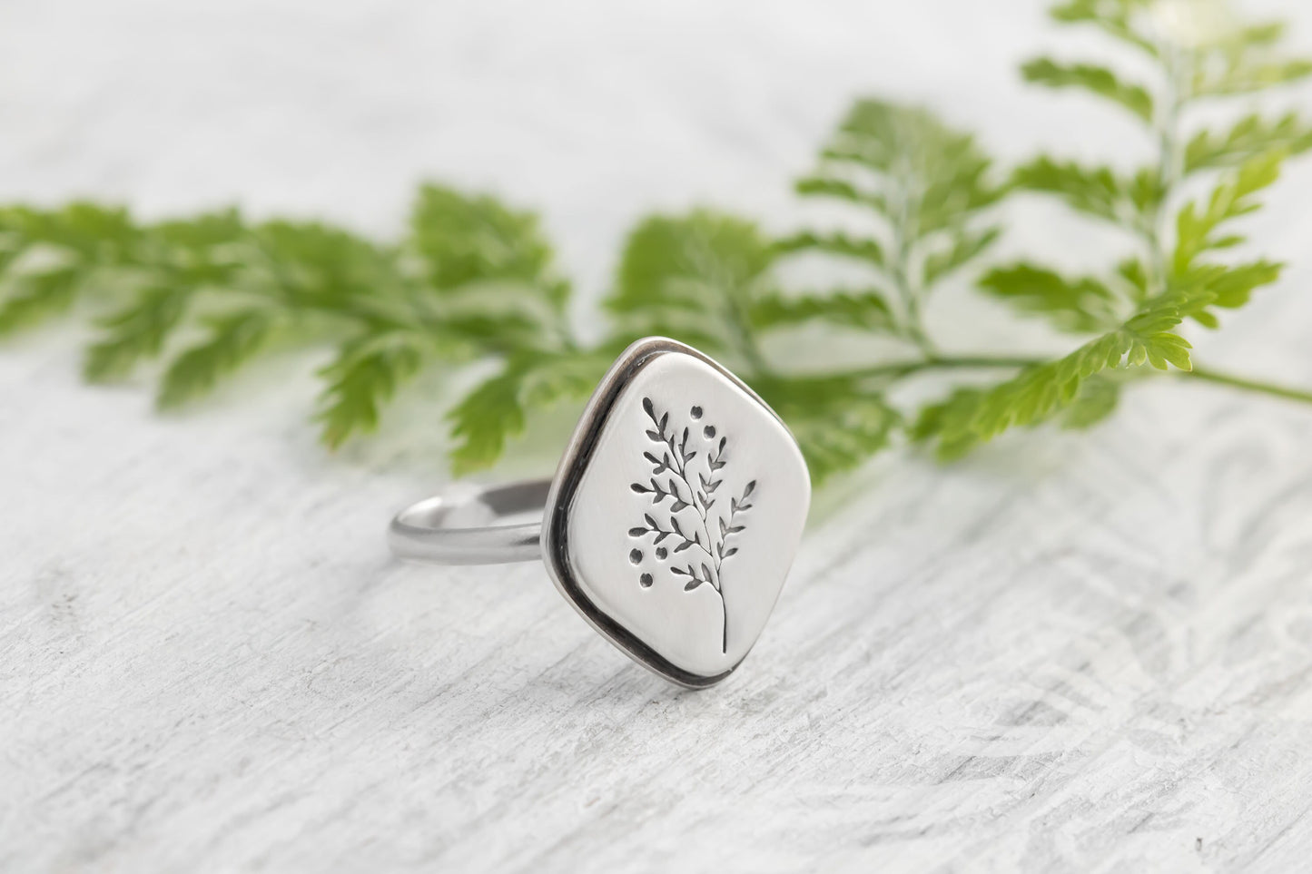 Handmade Sterling Silver Fern Pattern Ring