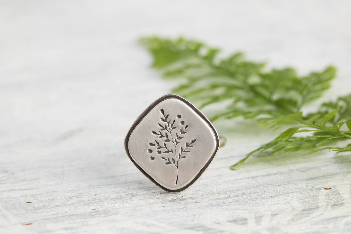 Handmade Sterling Silver Fern Pattern Ring