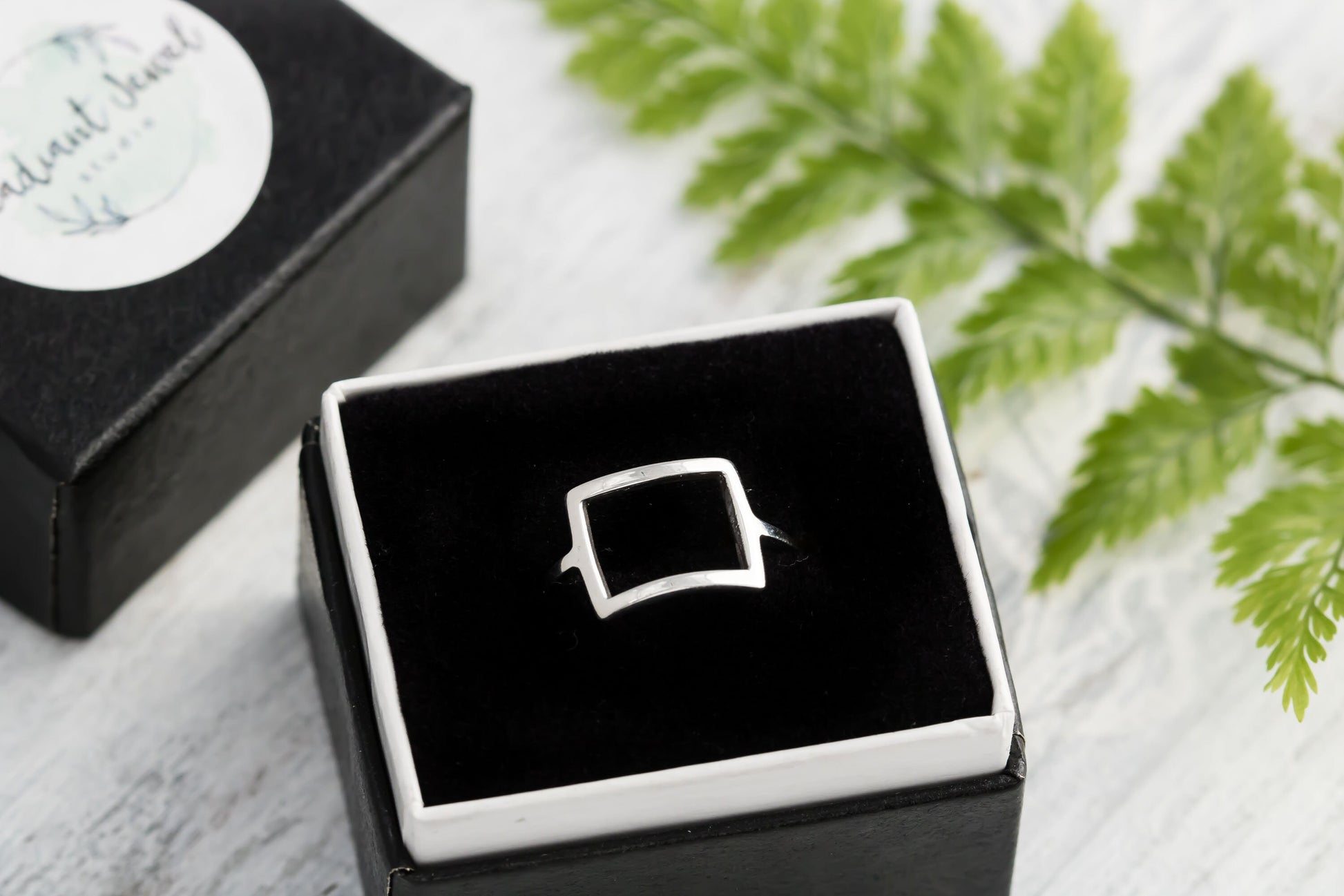 Sterling silver open rectangular square modern geometric ring.