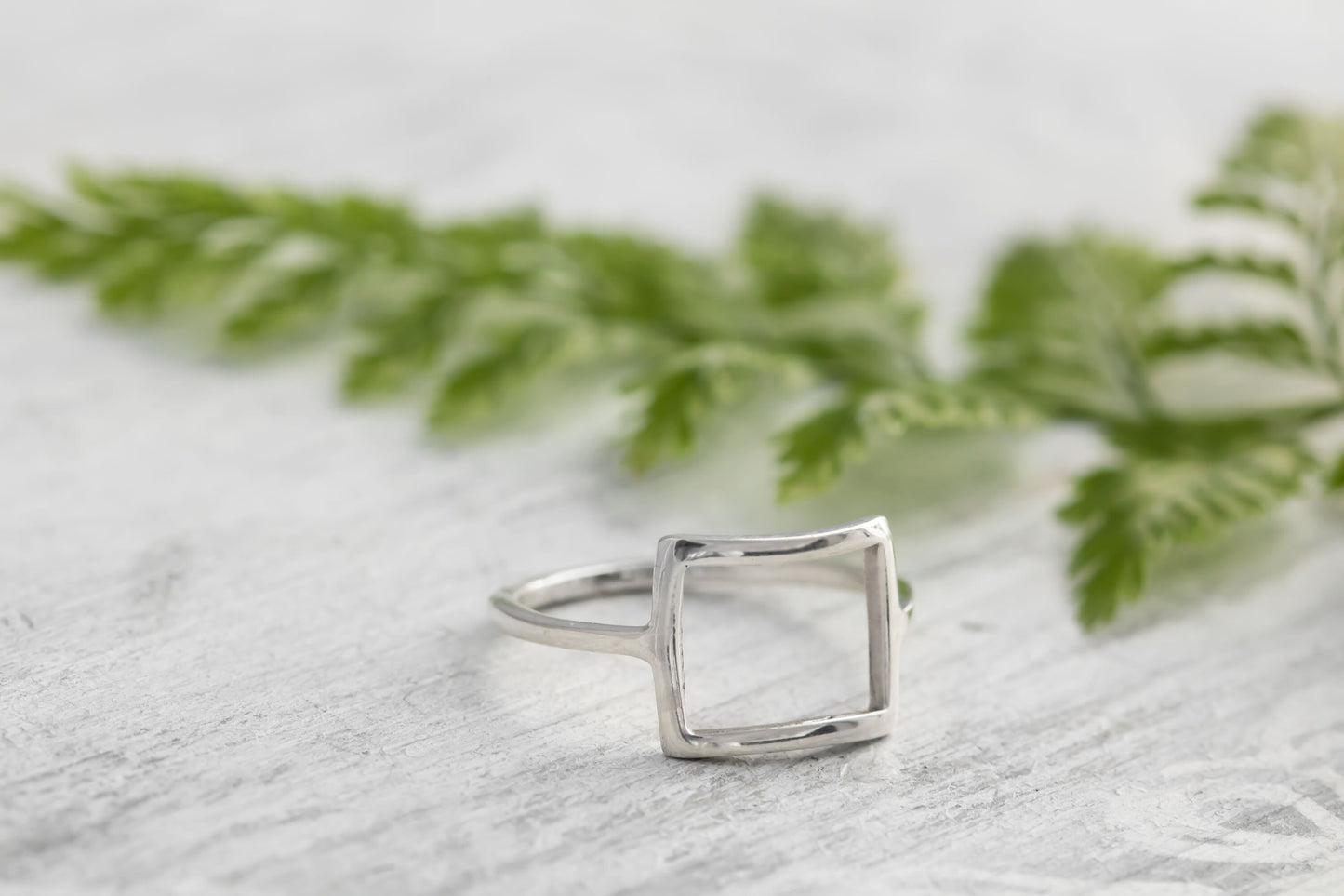 Sterling silver open rectangular square modern  contemporary ring.