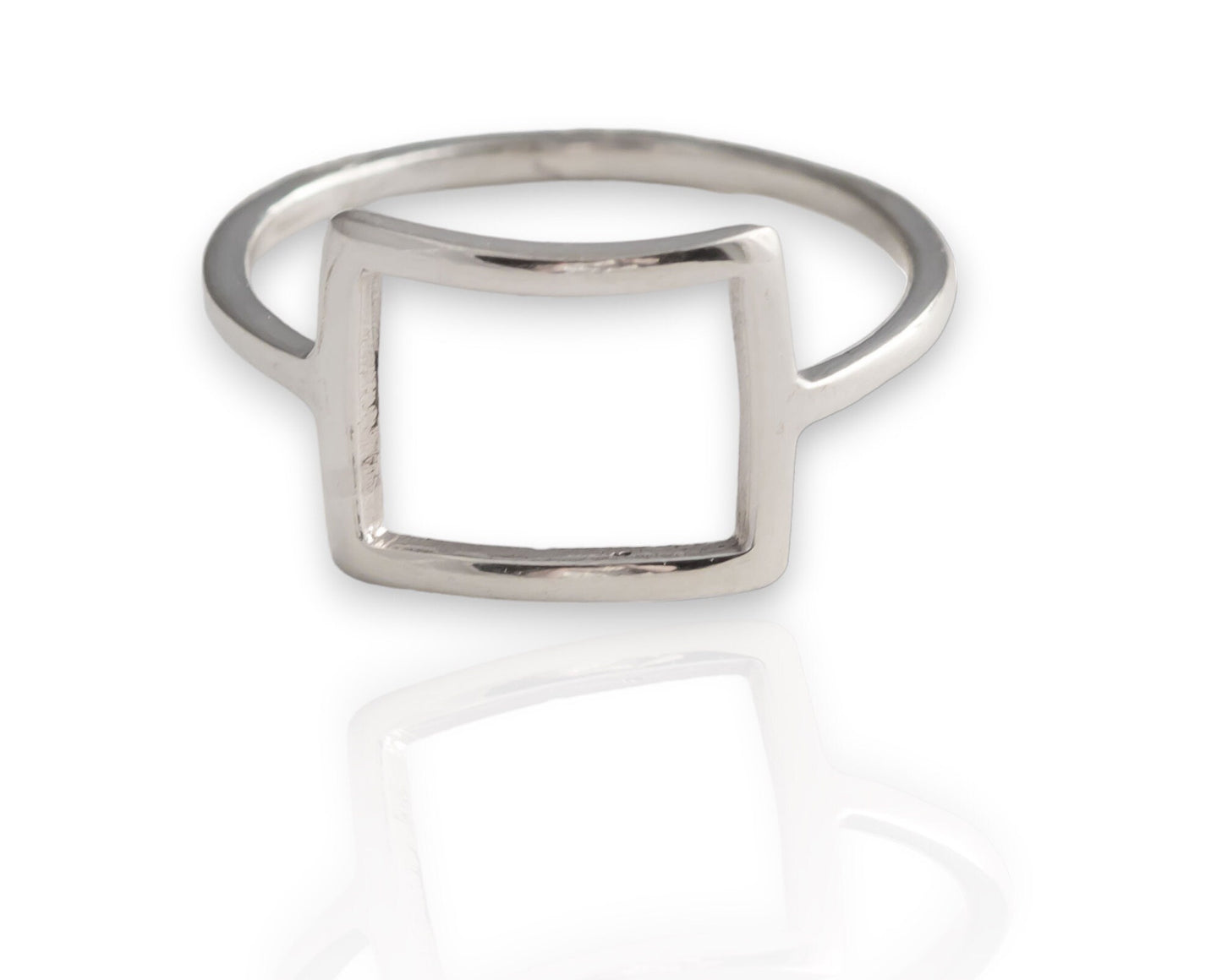 Sterling silver open rectangular square modern ring.