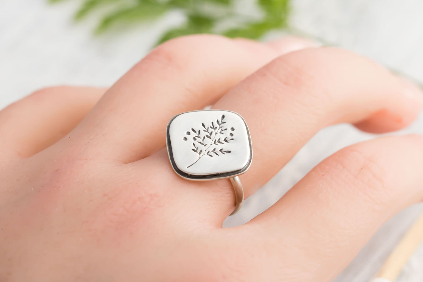 Handmade Sterling Silver Fern Pattern Ring