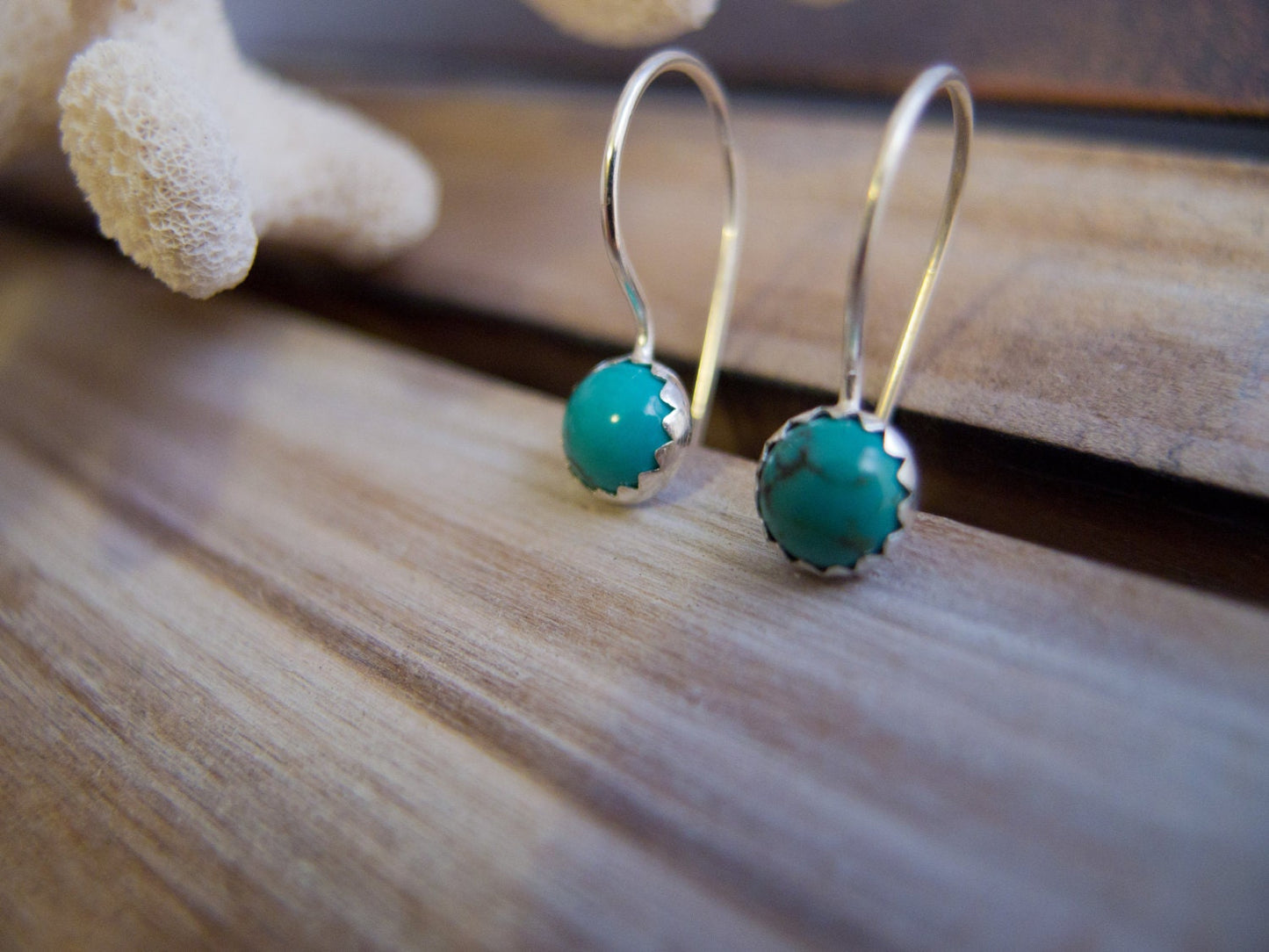 Turquoise Drop  Earrings, Silver Turquoise Dangle Earrings, Hook Earrings, December Birthstone, Gifts for Women, Minimalist Earrings