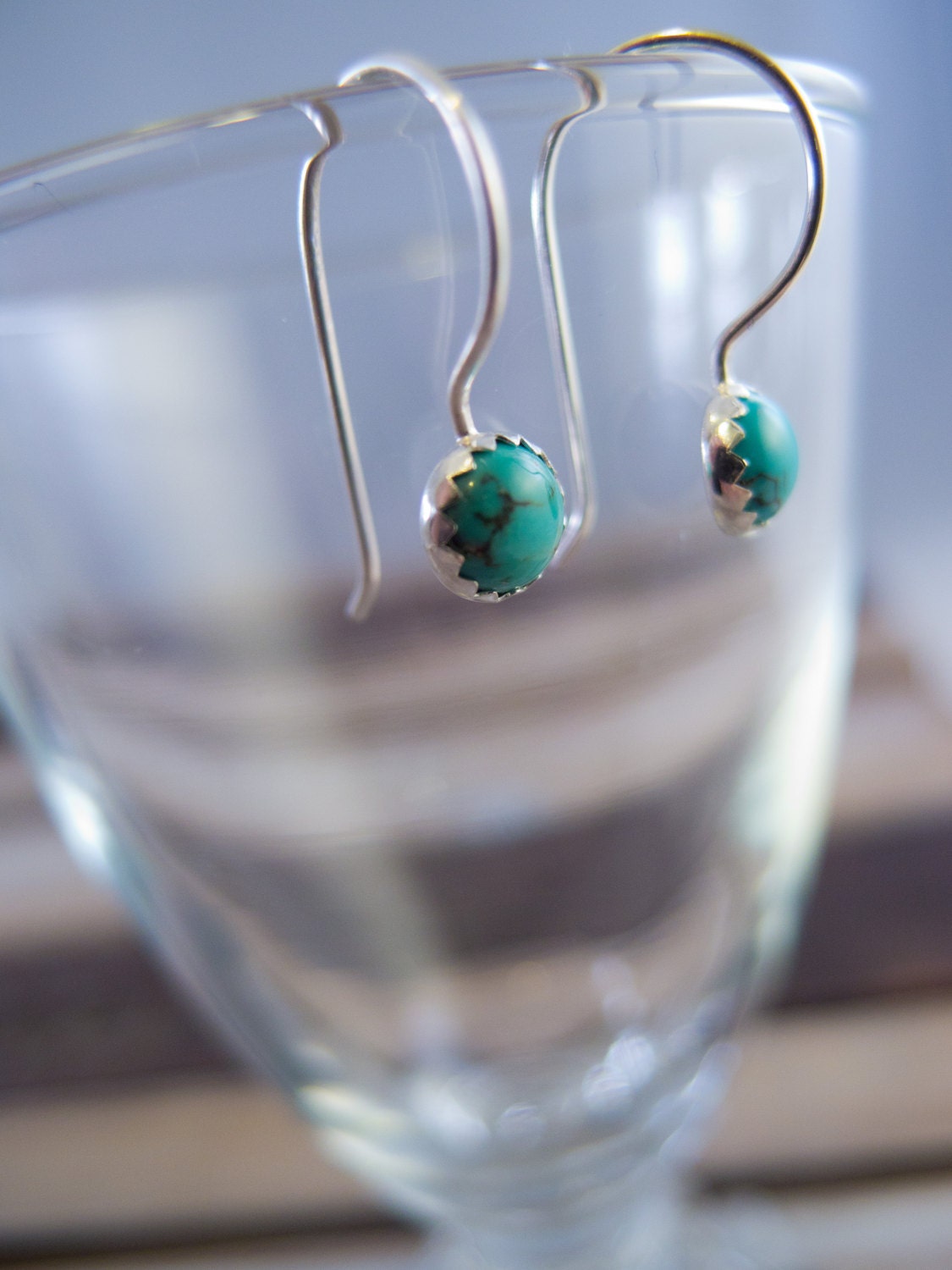 Turquoise Drop  Earrings, Silver Turquoise Dangle Earrings, Hook Earrings, December Birthstone, Gifts for Women, Minimalist Earrings