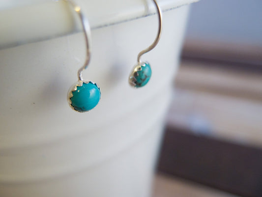 Turquoise Drop  Earrings, Silver Turquoise Dangle Earrings, Hook Earrings, December Birthstone, Gifts for Women, Minimalist Earrings