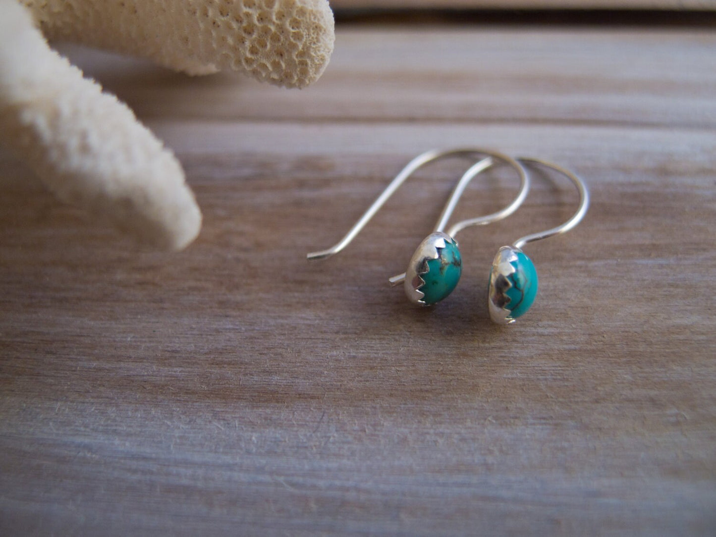 Turquoise Drop  Earrings, Silver Turquoise Dangle Earrings, Hook Earrings, December Birthstone, Gifts for Women, Minimalist Earrings